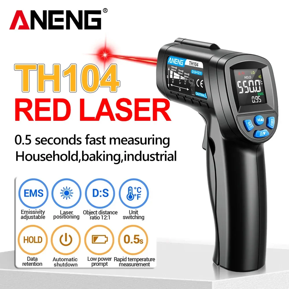 Industrial Laser Temperature Sensor - ANENG TH104 Infrarot-Handthermometer -50~550 ℃ IR-Lasersensor-Thermometer,