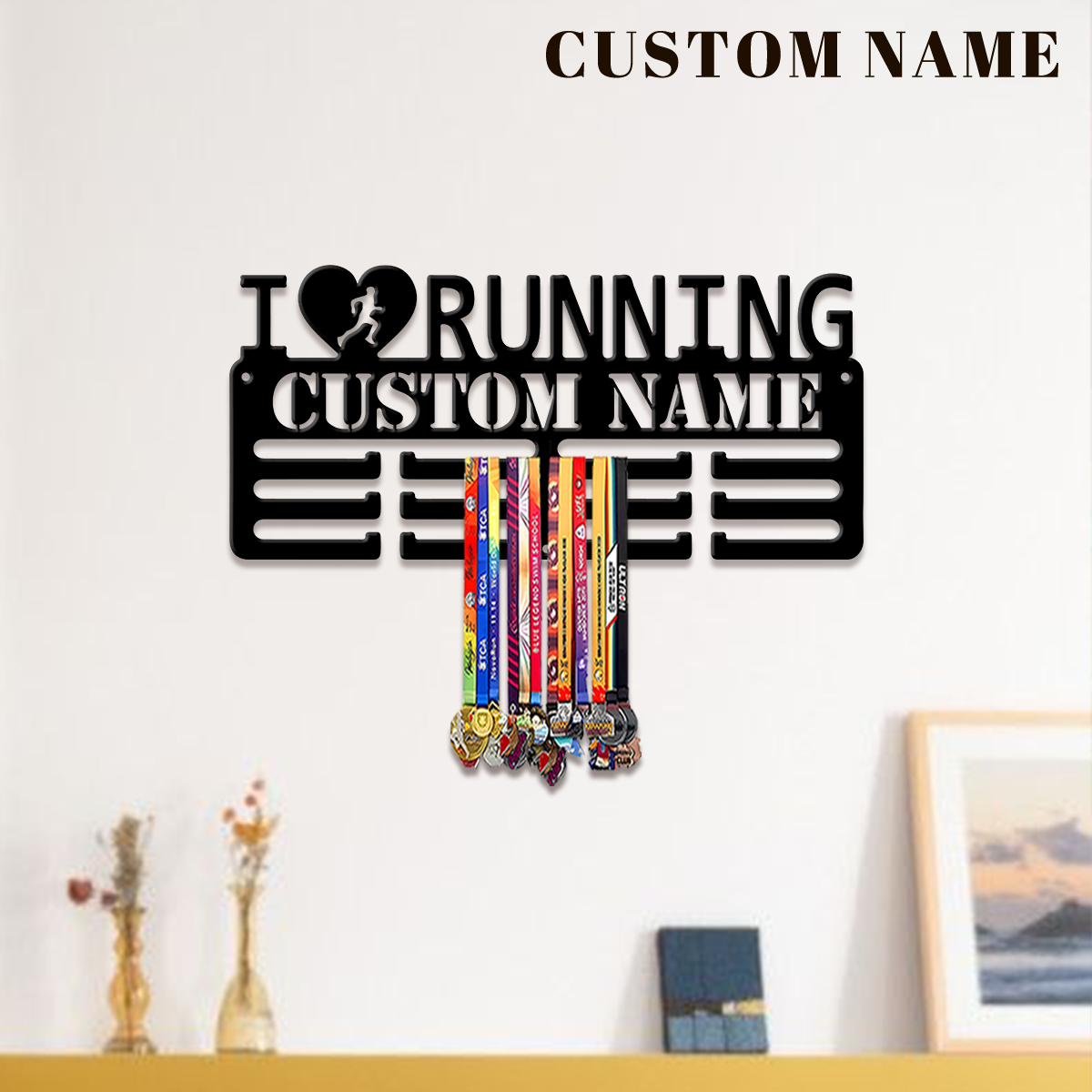 Industrial Laser Cutter - Personalisierter 'I Love Running' Metall-Medaillenhalter, Valentinstagsgeschenk,